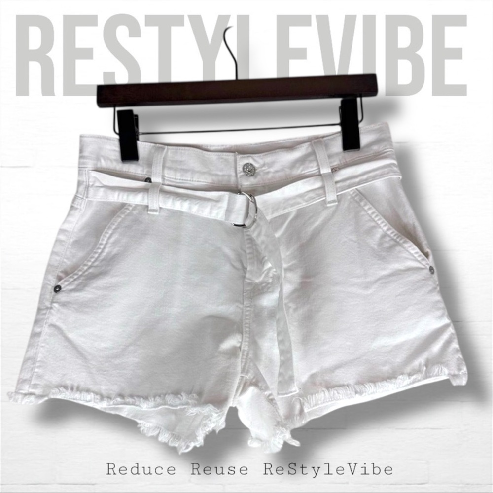 7 FOR ALL MANKIND Women’s Size 26 Denim Jean Shorts High Rise White Stretch